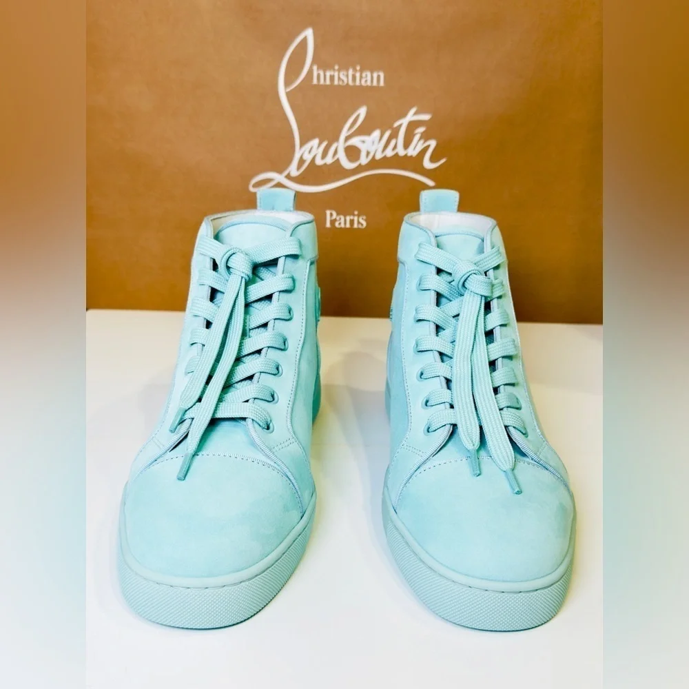 Christian Louboutin Louis Orlato High-top Men’s Sneakers Teal Suede/Velvet EU-44